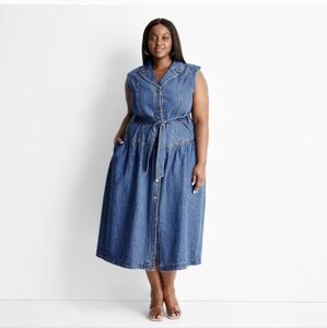 NWOT Jenee Naylor X Future Collective Sleeveless Denim Button-Front Midi Dress